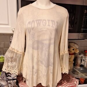 o Womens Origami Stretch 3/4 Elegant Sleeve "Cowgirl" Top Size XL